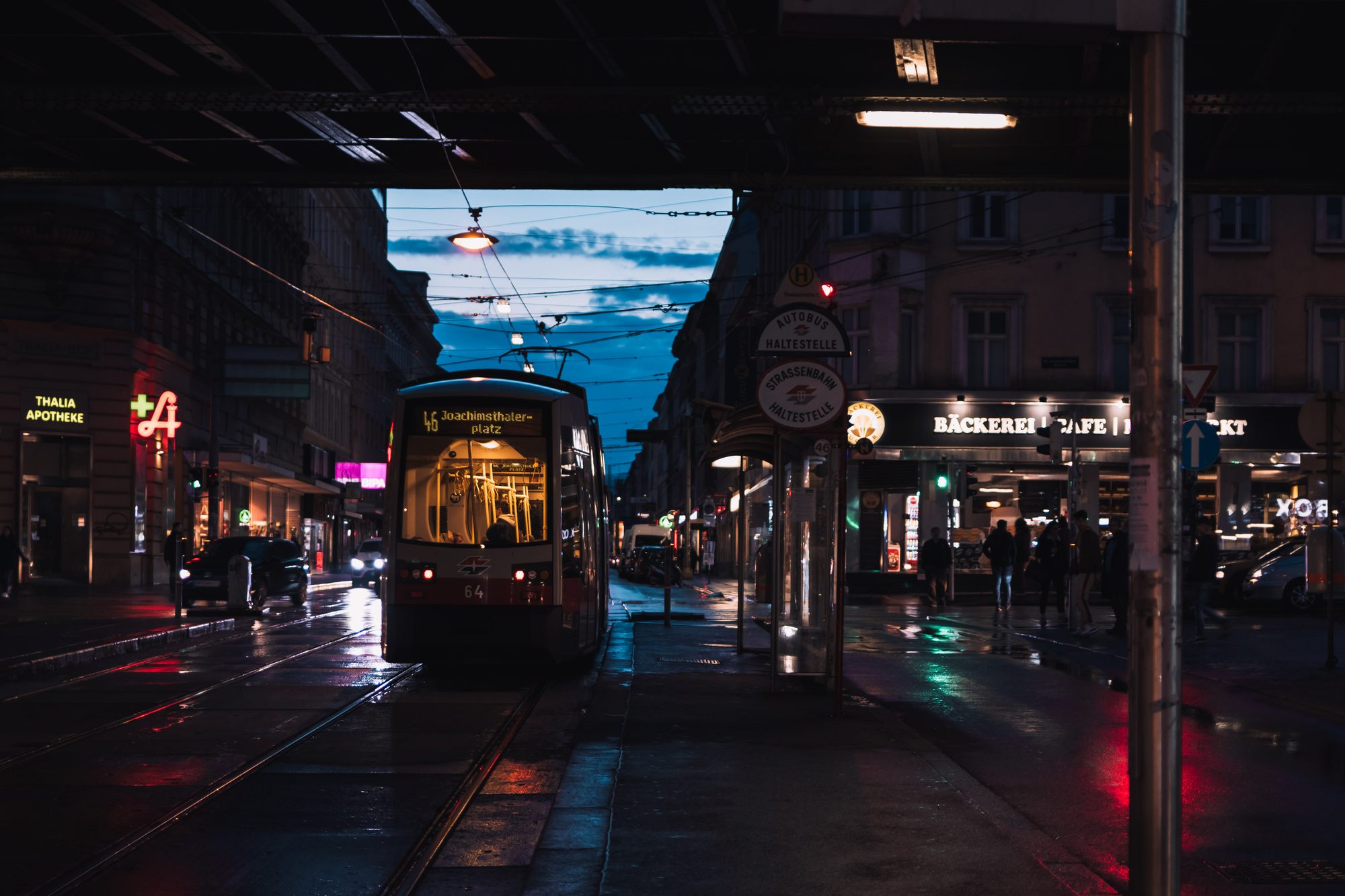 Vienna tram at dusk